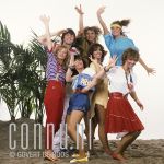 15-07-1981 Dolly Dots, Ria Brieffies, Angela Groothuizen, Anita Heilker, Angéla Kramers, Esther Oosterbeek, Patty Zomer and Albert West at studio in Amsterdam. Photo: Govert de Roos/Connu